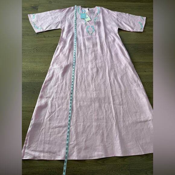 NWT Fanm Mon x Andie Kepez Kaftan Dress Aster Pink 100% Linen Size Medium - Picture 9 of 10